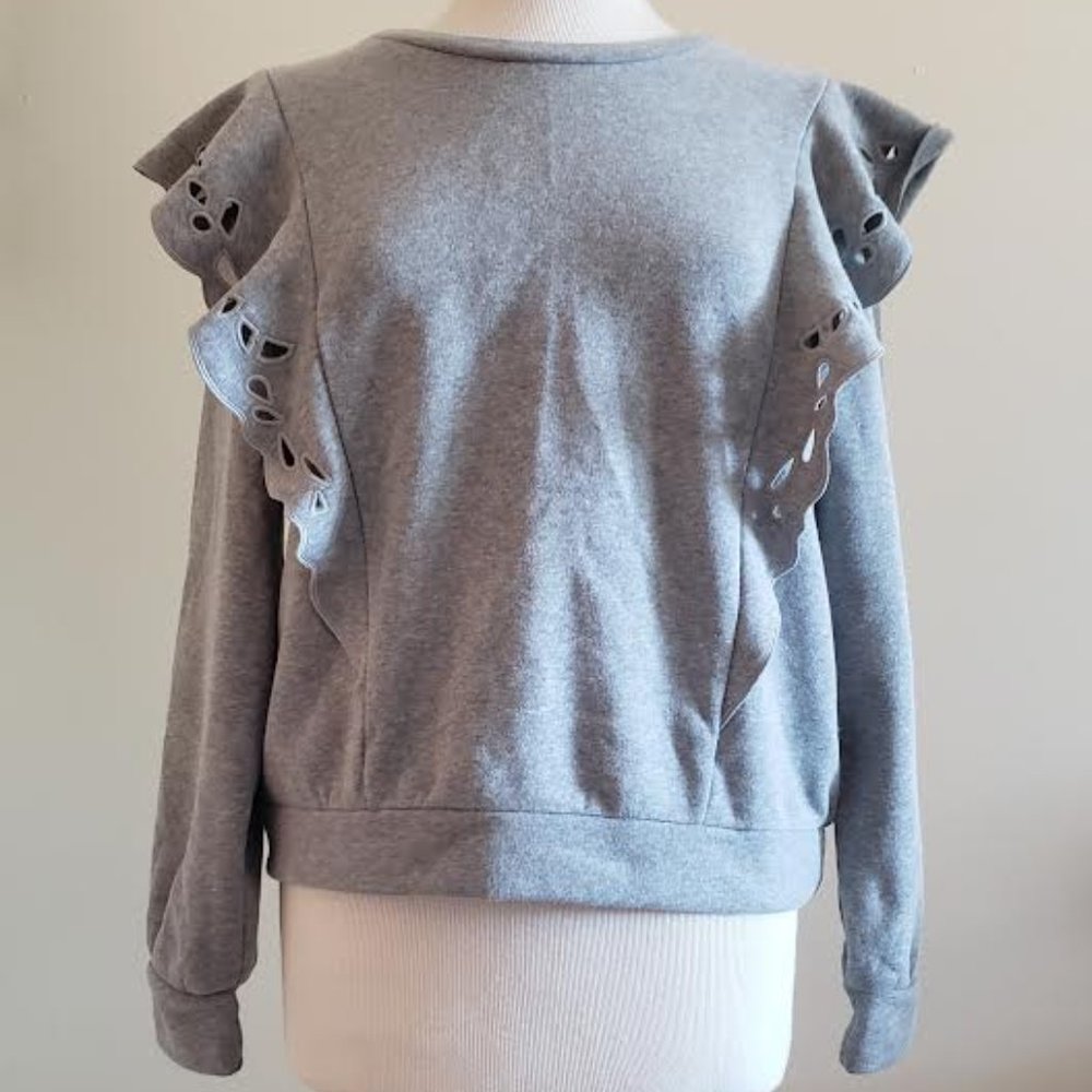 NWT Express Eyelet Lace Ruffle Sleeve Sweatshirt